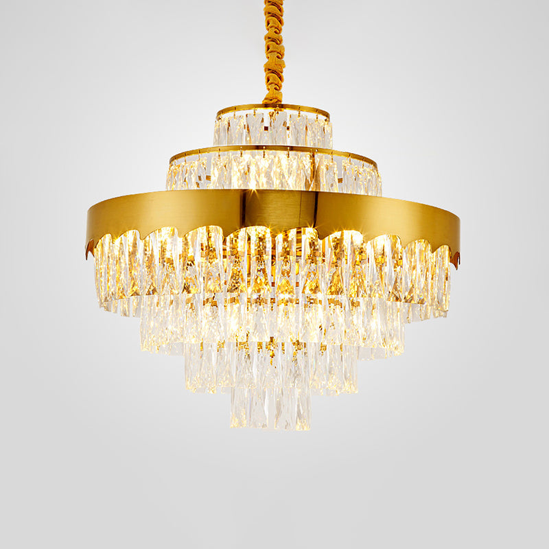 Lustre rectangulaire en cristal doré : suspension postmoderne pour salon
