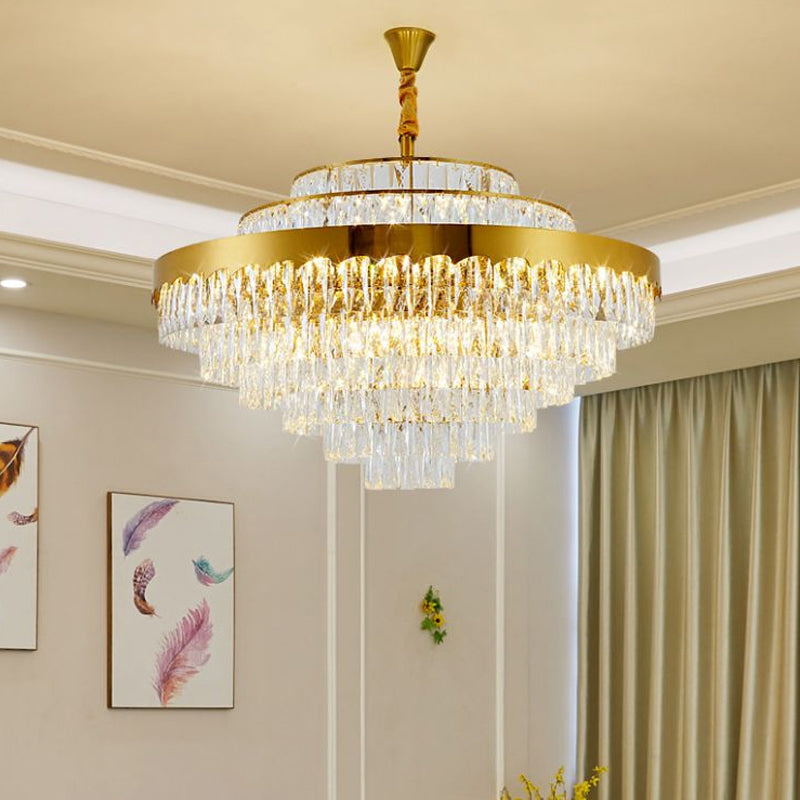 Lustre rectangulaire en cristal doré : suspension postmoderne pour salon