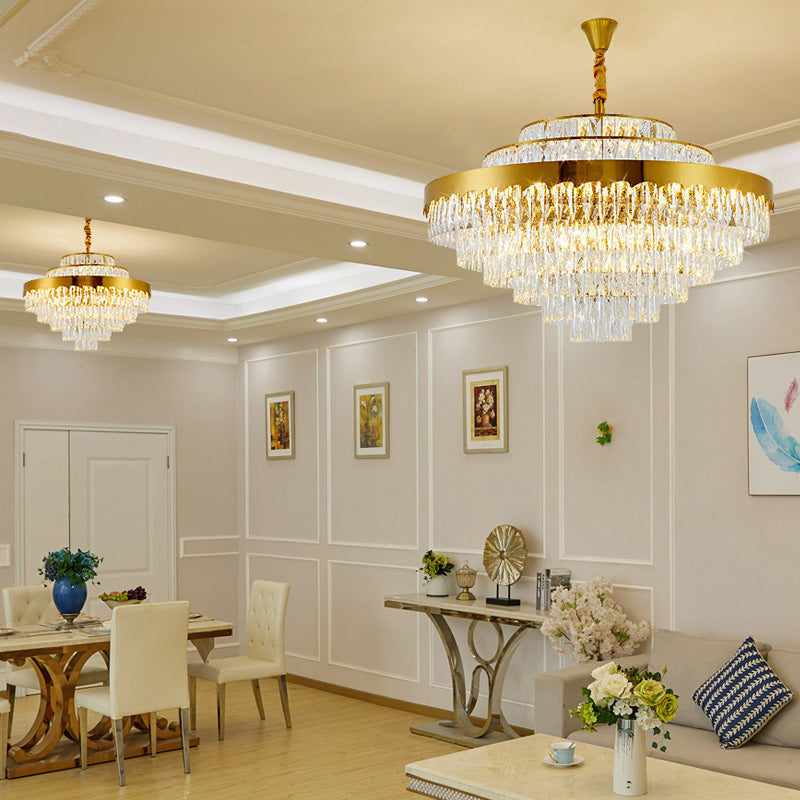 Lustre rectangulaire en cristal doré : suspension postmoderne pour salon