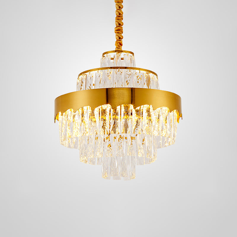 Lustre rectangulaire en cristal doré : suspension postmoderne pour salon