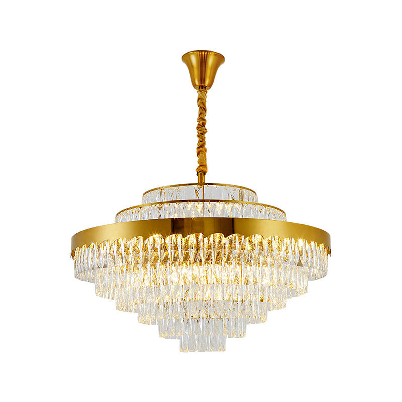 Lustre rectangulaire en cristal doré : suspension postmoderne pour salon