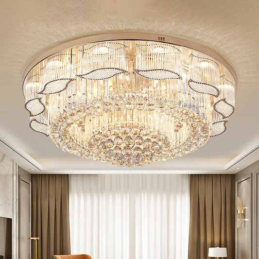 Modern Crystal Flower Flushmount Ceiling Lamp - 7-Light Clear Flush Light Fixture for Living Room