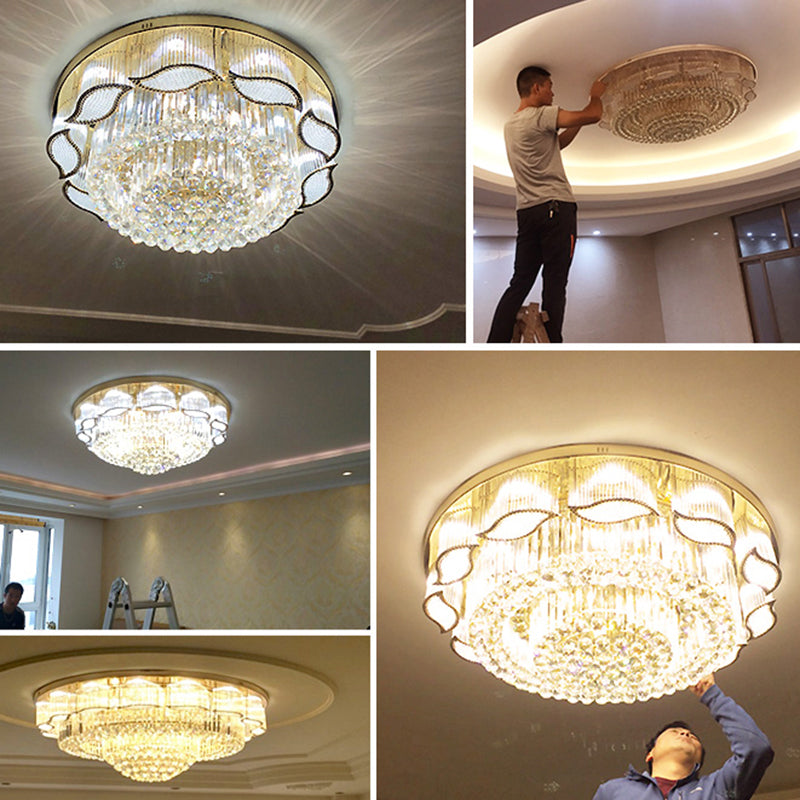 Modern Crystal Flower Flushmount Ceiling Lamp - 7-Light Clear Flush Light Fixture for Living Room