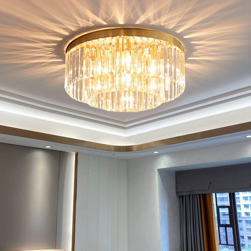 Minimalist Gold Crystal Prism Flush-Mount Ceiling Light for Bedroom