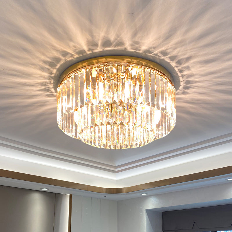 Minimalist Gold Crystal Prism Flush-Mount Ceiling Light for Bedroom