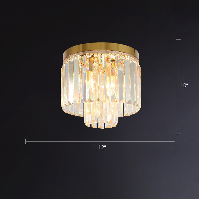 Minimalist Gold Crystal Prism Flush-Mount Ceiling Light for Bedroom