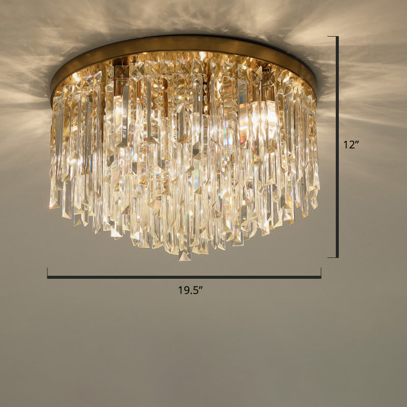 Modern Round Flushmount Bedroom Ceiling Light with Clear Crystal Icicles