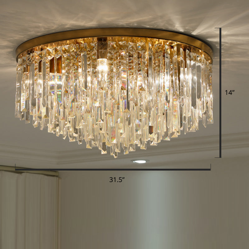 Modern Round Flushmount Bedroom Ceiling Light with Clear Crystal Icicles