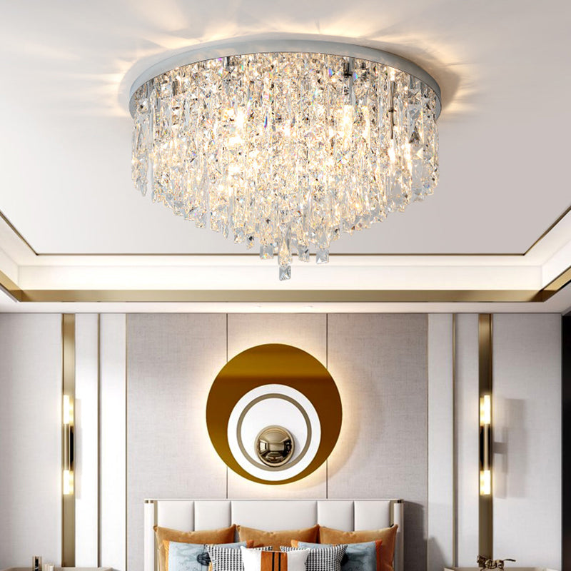 Modern Round Beveled K9 Crystal Ceiling Lamp for Living Room - Flush Mounted Light