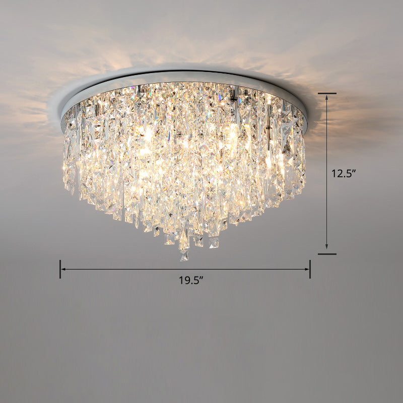 Modern Round Beveled K9 Crystal Ceiling Lamp for Living Room - Flush Mounted Light
