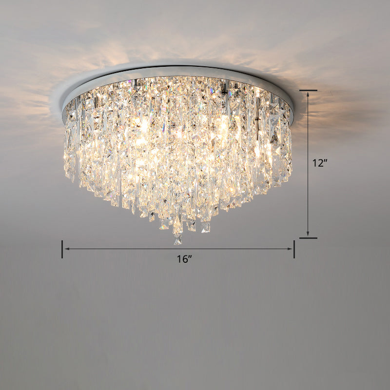 Modern Round Beveled K9 Crystal Ceiling Lamp for Living Room - Flush Mounted Light