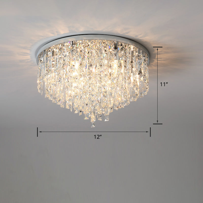 Modern Round Beveled K9 Crystal Ceiling Lamp for Living Room - Flush Mounted Light
