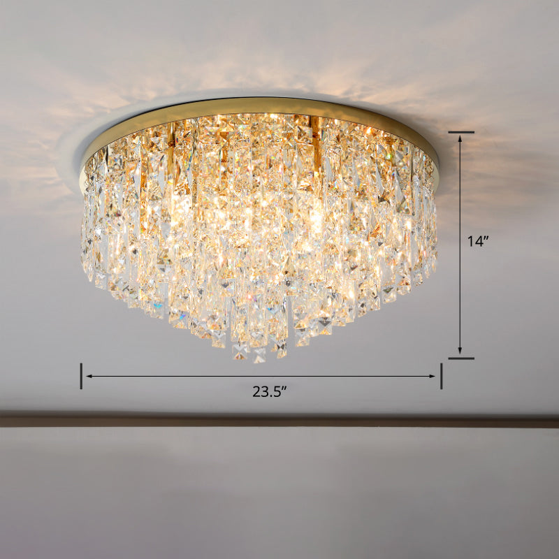 Modern Round Beveled K9 Crystal Ceiling Lamp for Living Room - Flush Mounted Light