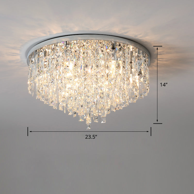 Modern Round Beveled K9 Crystal Ceiling Lamp for Living Room - Flush Mounted Light