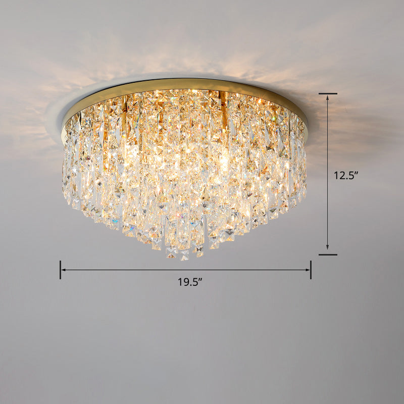 Modern Round Beveled K9 Crystal Ceiling Lamp for Living Room - Flush Mounted Light
