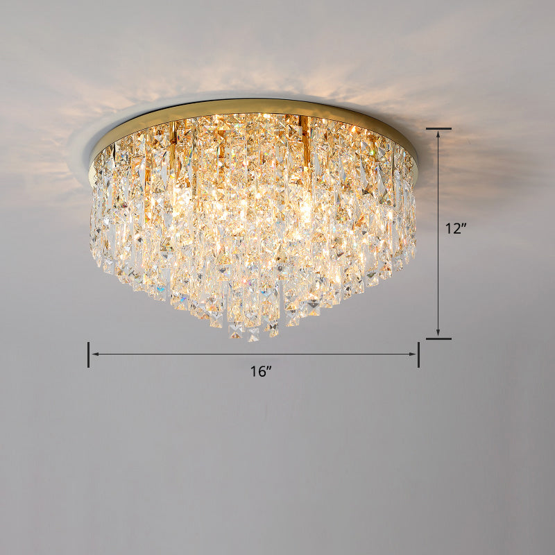 Modern Round Beveled K9 Crystal Ceiling Lamp for Living Room - Flush Mounted Light