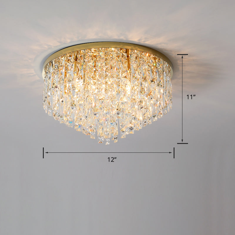 Modern Round Beveled K9 Crystal Ceiling Lamp for Living Room - Flush Mounted Light