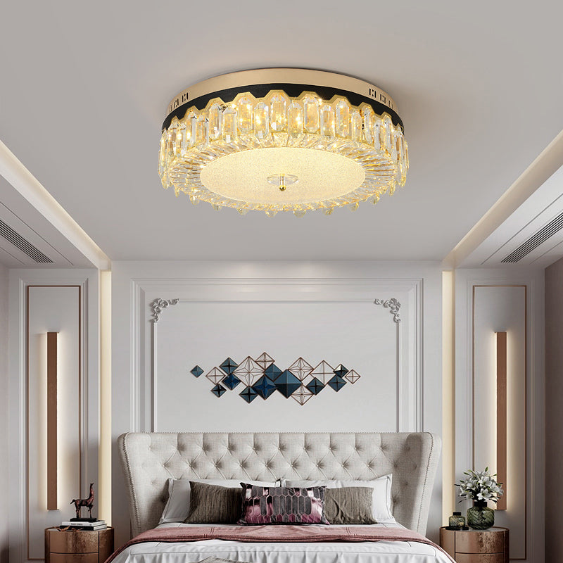 Minimalist LED Ceiling Light with Crystal Shade - Clear Flush Mount for Bedrooms