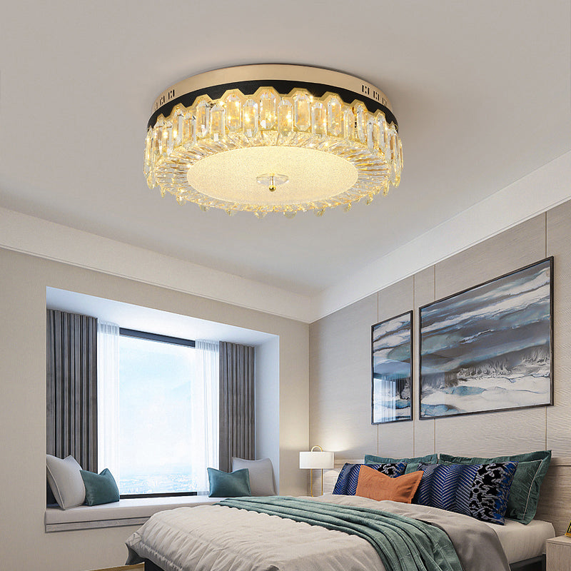 Minimalist LED Ceiling Light with Crystal Shade - Clear Flush Mount for Bedrooms