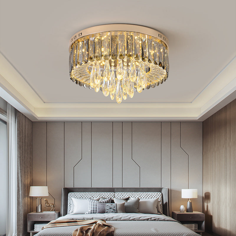 Minimalist LED Ceiling Light with Crystal Shade - Clear Flush Mount for Bedrooms
