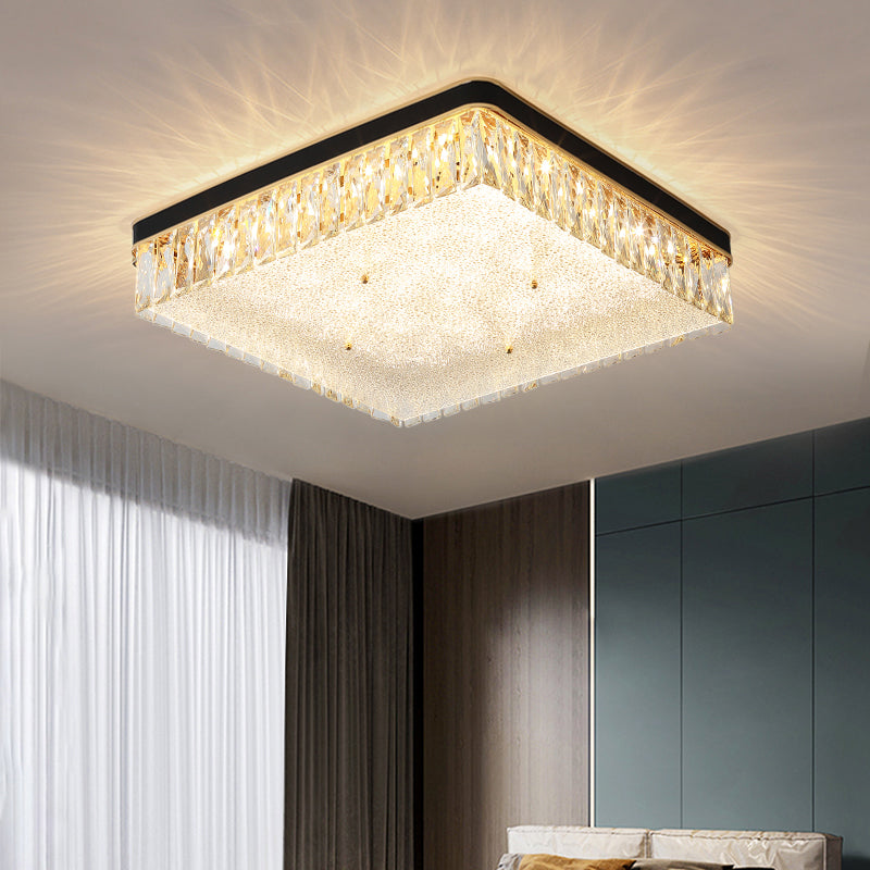 Sleek LED Flush Mount Fixture with Geometric Shape, K9 Crystal Bedroom Ceiling Light