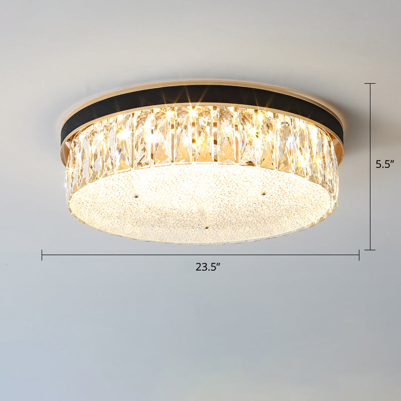 Sleek LED Flush Mount Fixture with Geometric Shape, K9 Crystal Bedroom Ceiling Light