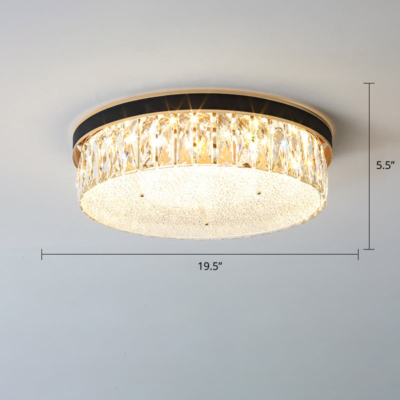Sleek LED Flush Mount Fixture with Geometric Shape, K9 Crystal Bedroom Ceiling Light