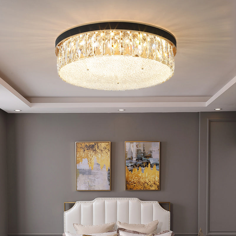 Sleek LED Flush Mount Fixture with Geometric Shape, K9 Crystal Bedroom Ceiling Light