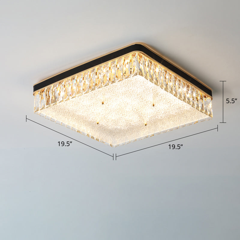 Sleek LED Flush Mount Fixture with Geometric Shape, K9 Crystal Bedroom Ceiling Light