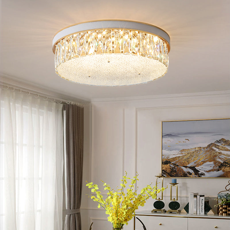 Sleek LED Flush Mount Fixture with Geometric Shape, K9 Crystal Bedroom Ceiling Light