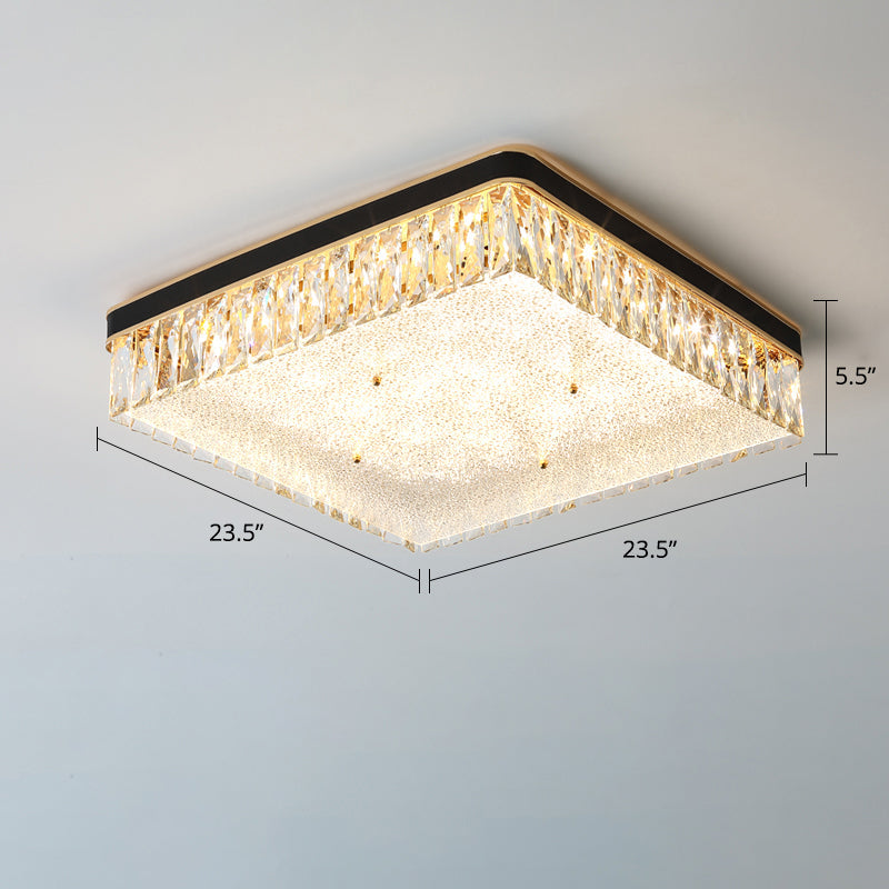 Sleek LED Flush Mount Fixture with Geometric Shape, K9 Crystal Bedroom Ceiling Light