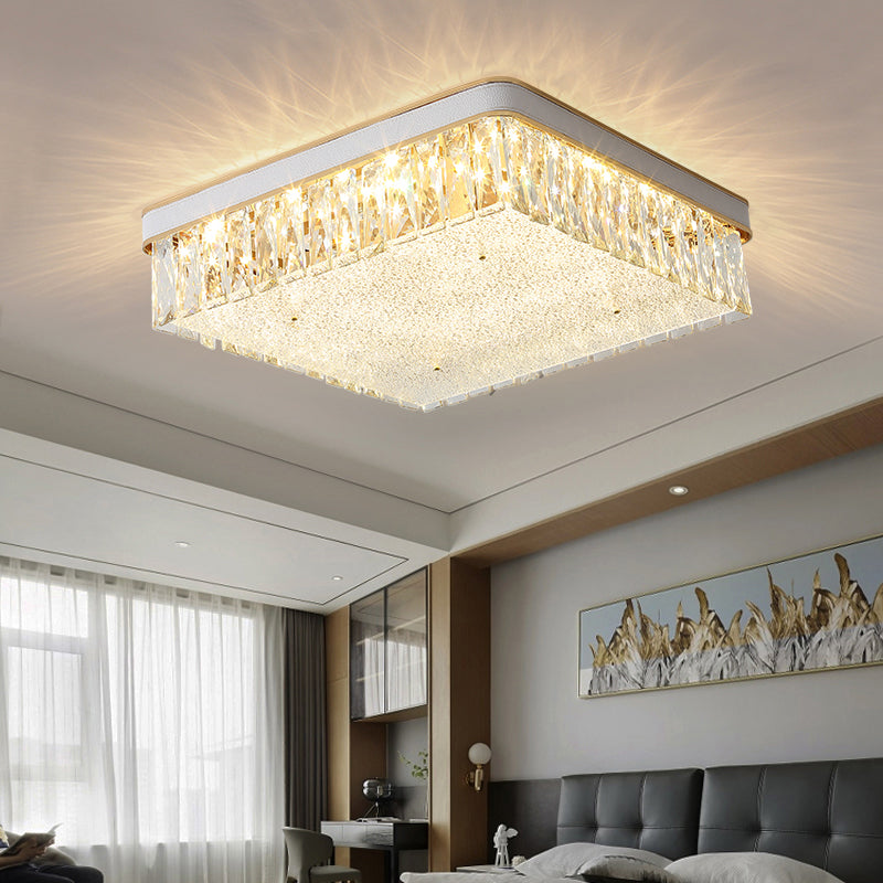 Sleek LED Flush Mount Fixture with Geometric Shape, K9 Crystal Bedroom Ceiling Light