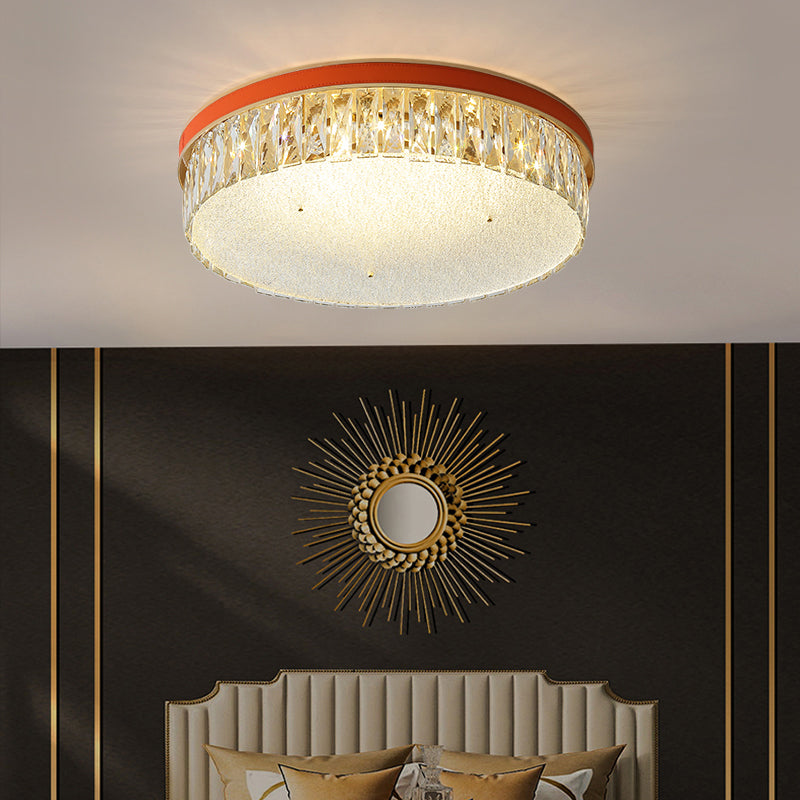 Sleek LED Flush Mount Fixture with Geometric Shape, K9 Crystal Bedroom Ceiling Light