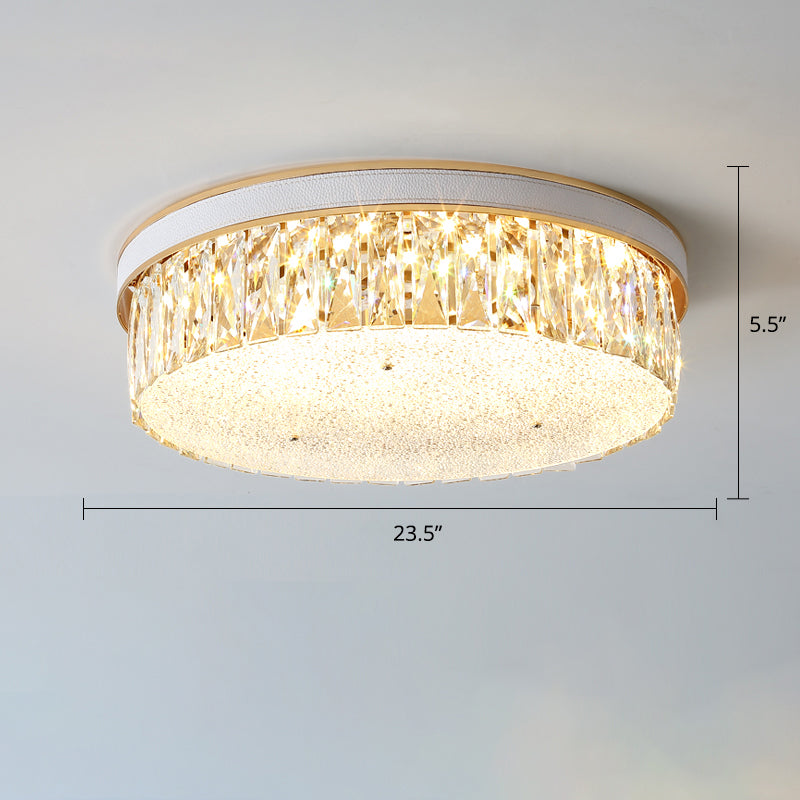 Sleek LED Flush Mount Fixture with Geometric Shape, K9 Crystal Bedroom Ceiling Light