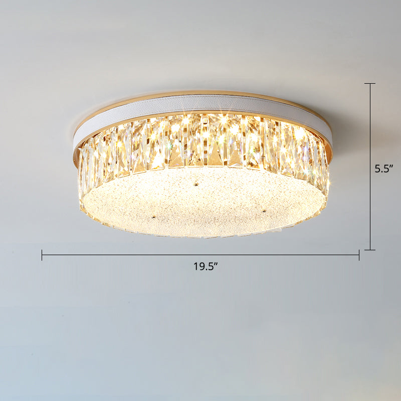 Sleek LED Flush Mount Fixture with Geometric Shape, K9 Crystal Bedroom Ceiling Light