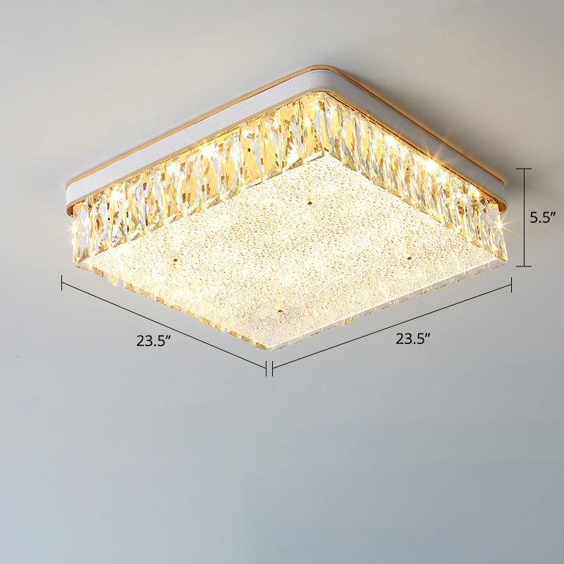 Sleek LED Flush Mount Fixture with Geometric Shape, K9 Crystal Bedroom Ceiling Light