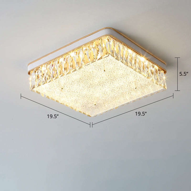 Sleek LED Flush Mount Fixture with Geometric Shape, K9 Crystal Bedroom Ceiling Light
