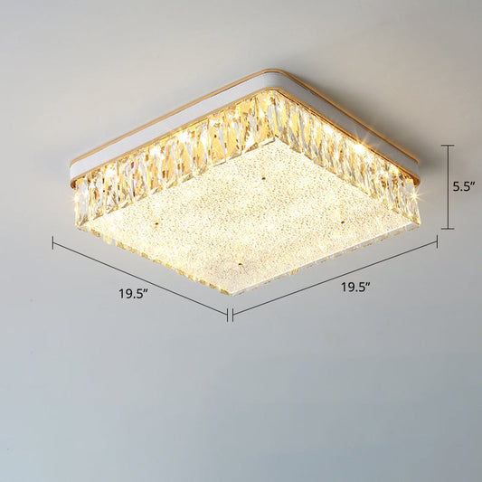 Sleek LED Flush Mount Fixture with Geometric Shape, K9 Crystal Bedroom Ceiling Light