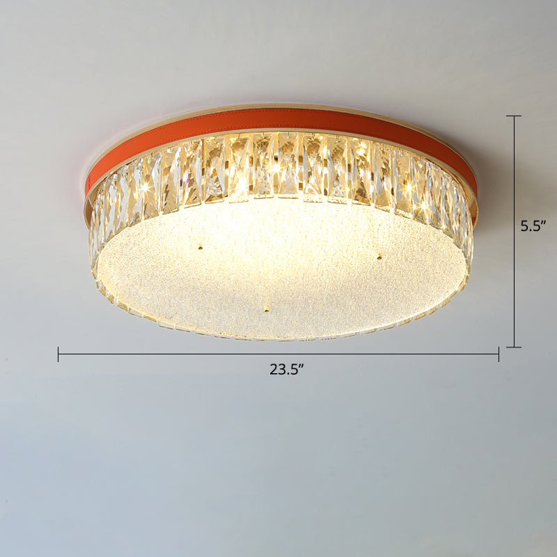 Sleek LED Flush Mount Fixture with Geometric Shape, K9 Crystal Bedroom Ceiling Light
