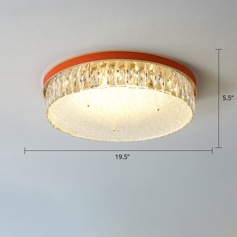 Sleek LED Flush Mount Fixture with Geometric Shape, K9 Crystal Bedroom Ceiling Light