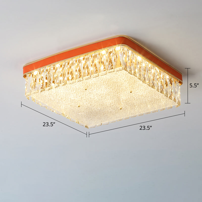 Sleek LED Flush Mount Fixture with Geometric Shape, K9 Crystal Bedroom Ceiling Light