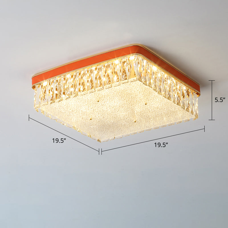 Sleek LED Flush Mount Fixture with Geometric Shape, K9 Crystal Bedroom Ceiling Light