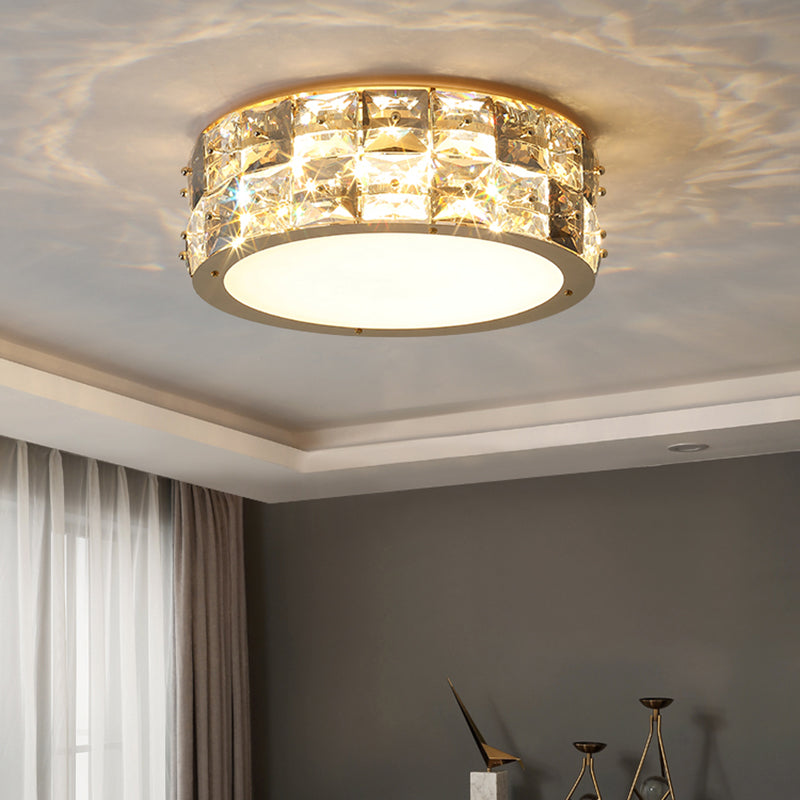 MinimalistCrystal Drum Ceiling Mount LED Light for Bedroom