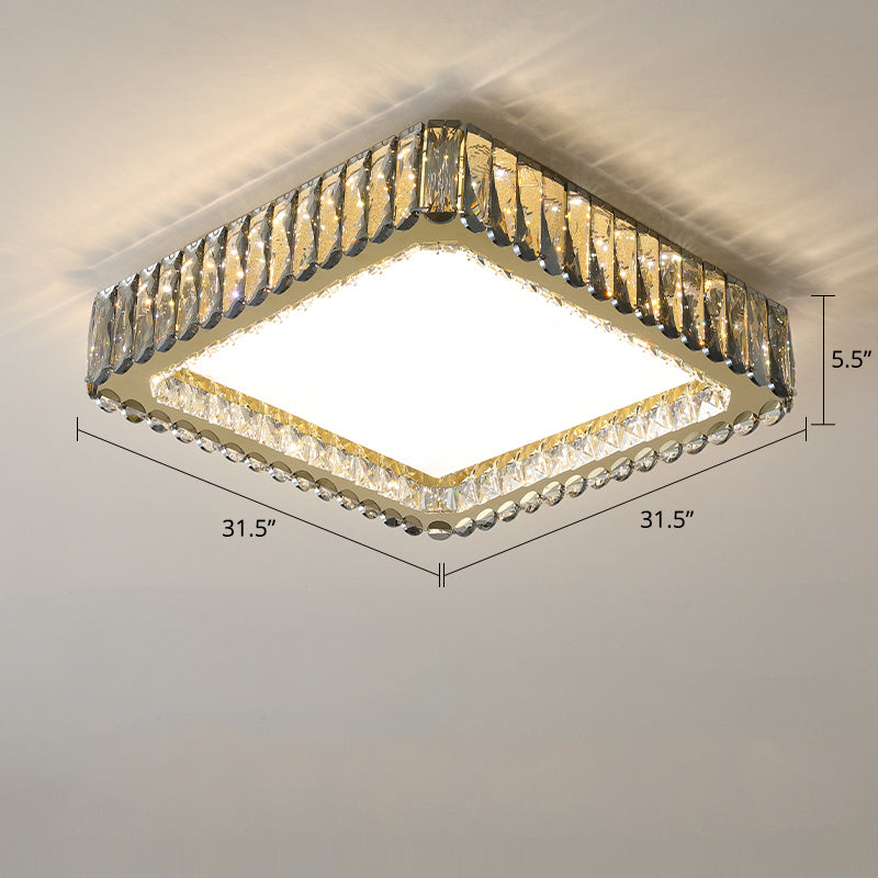 Minimalist Crystal Clear Geometric Flush Mount Ceiling Light for Bedroom