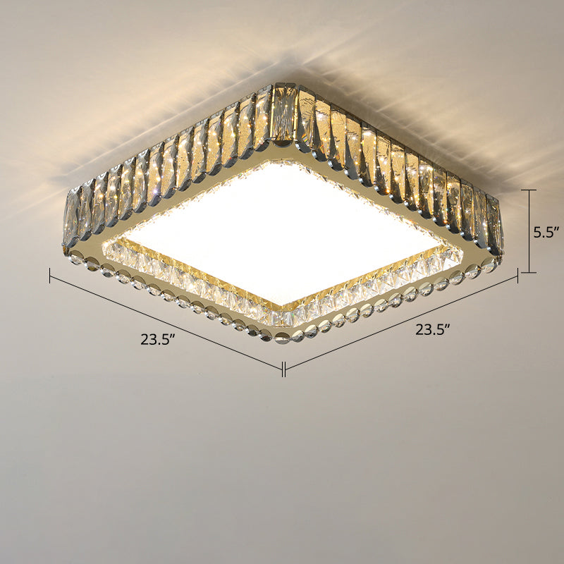 Minimalist Crystal Clear Geometric Flush Mount Ceiling Light for Bedroom