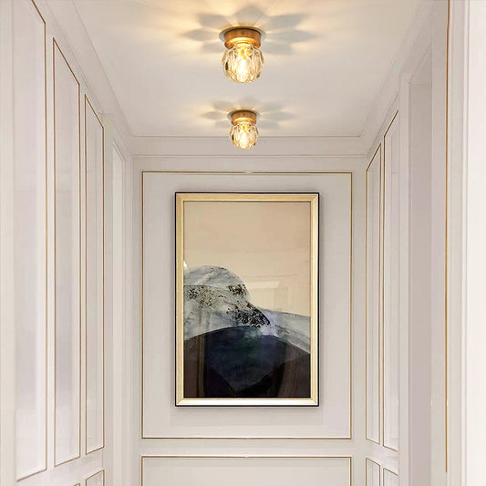 Simple and Elegant Mini Faceted Crystal Flush Light in Gold - Ideal for Corridors and Small Spaces