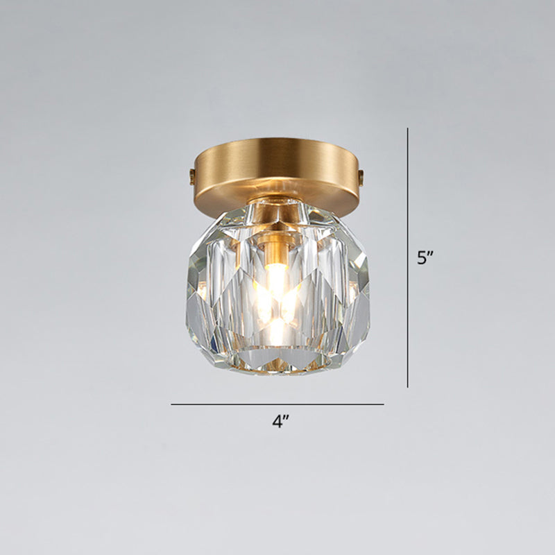 Simple and Elegant Mini Faceted Crystal Flush Light in Gold - Ideal for Corridors and Small Spaces