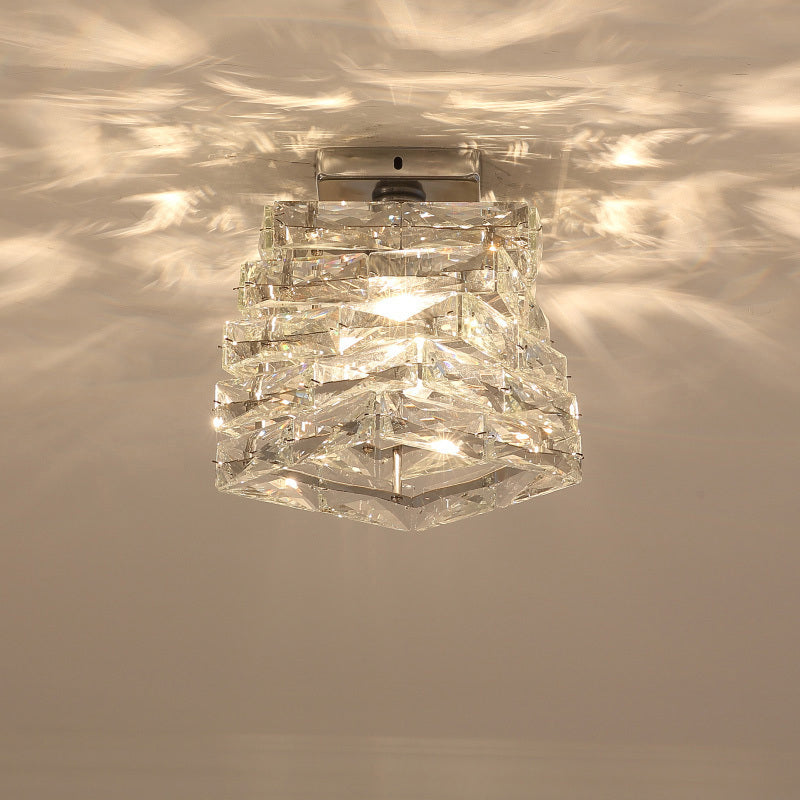 Crystal Spiral Square Ceiling Lamp - Modern 1-Light Semi Mount for Hallways