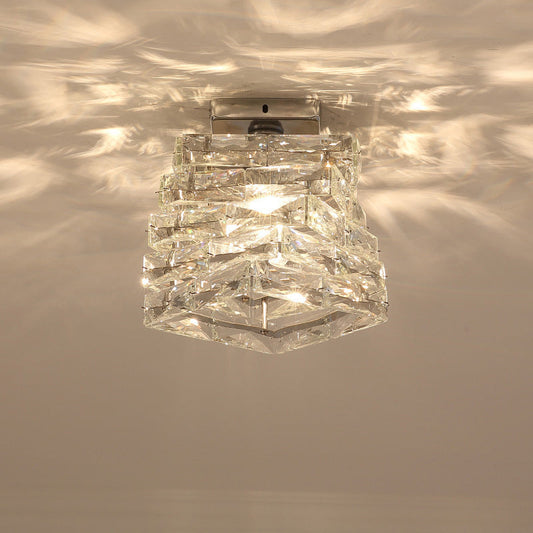 Crystal Spiral Square Ceiling Lamp - Modern 1-Light Semi Mount for Hallways