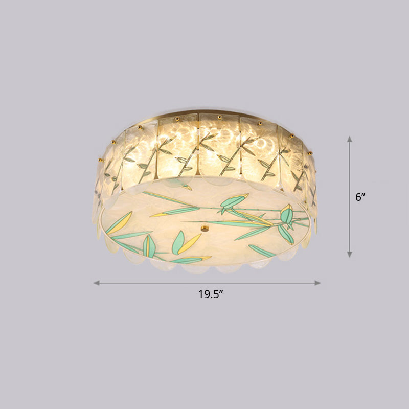 Gold LED Crystal Flush Ceiling Light: Hand-Painted Drum Design, Modern Bedroom Fixture